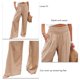 thumbnail image 4 of Pantalones de pierna ancha para mujer, pantalones elásticos de cintura alta, color puro, informales, para citas diarias, playa, marrón, M, 4 of 5