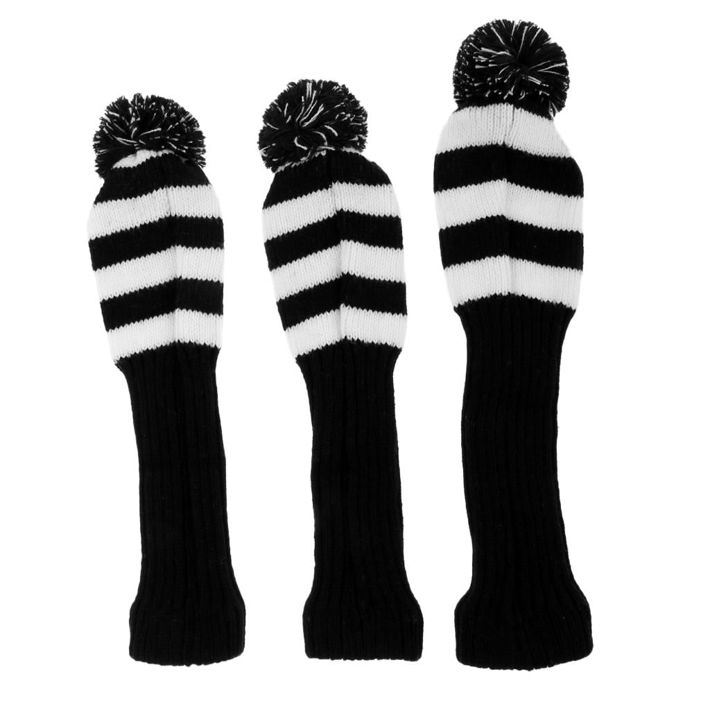 DimyFew 3Pcs/Set knit Pom Pom Headcover Wood Head Cover Golf Club Hybrid Headcover White