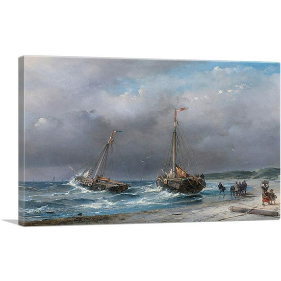 ARTCANVAS Unloading The Catch 1853 Canvas Art Print by Andreas Schelfhout - Size: 18" x 12" (1.50" Deep)