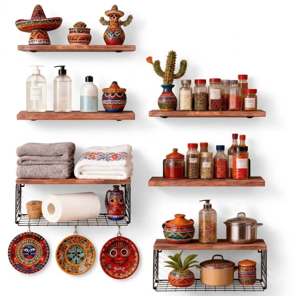 WELIKERA Repisas Flotantes de Pared, Juego de 6 Estantes Flotantes para Ba&ntilde;o, Cocina, Sala y Dormitorio, Repisas de Almacenamiento, Decorativas y Resistentes para Organizaci&oacute;n de