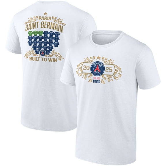 Men's White Paris Saint-Germain 2025 Champions League Winners Roster Jersey T-Shirt