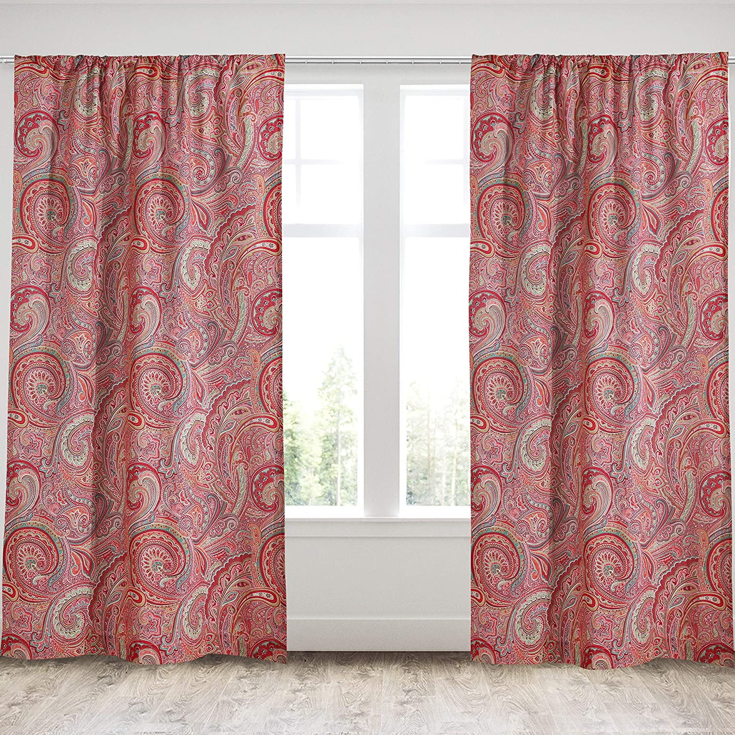 Levtex Home - Spruce Red - Window Panel with Rod Pocket - One Curtain Panel 84 inch Length - Paisley - Red - 100% Cotton - Lined