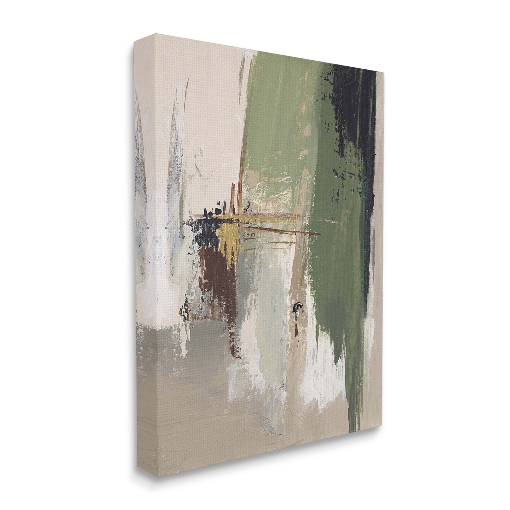 Stupell Industries Green & Tan Brush Strokes Abstract Painting Gallery Wrapped Canvas Art Print Wall Art, 24 x 30