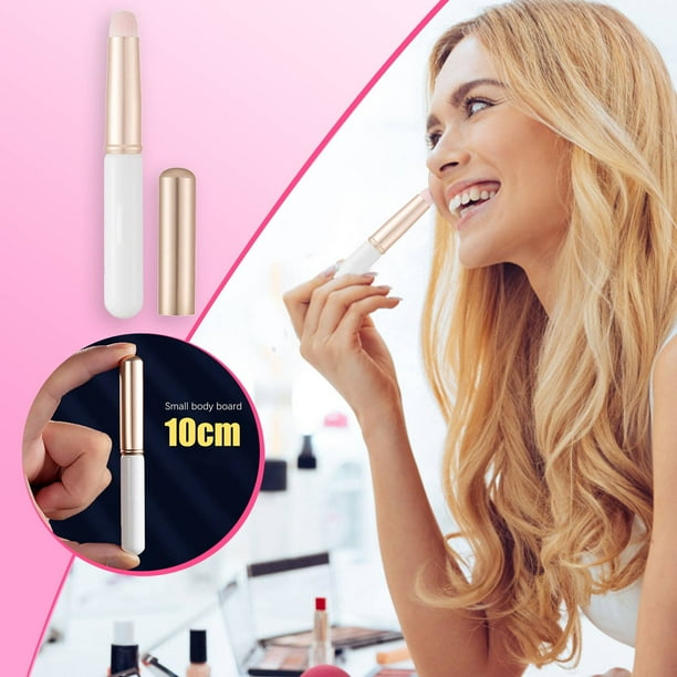 Puntoco Pincel de labios de cabeza redonda con tapa, pincel de labios, mini pincel de lápiz labial portátil