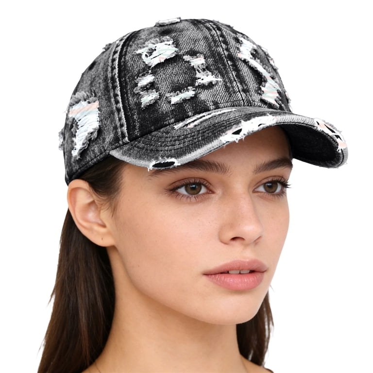 DJN Unisex Distressed Denim Baseball Cap Washed Ripped Hat 