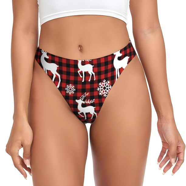 Fotbe Plaid Reindeer Snowflakes Tanga Sin Costuras para Mujer con Estampado – Panties Invisibles, Transpirables y Cómodos para Uso Diario-Large