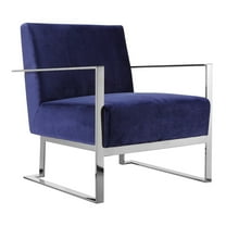 Benjara Boly 28" Lounge Chair- Navy Velvet- Foam Cushions- Chrome Steel Base