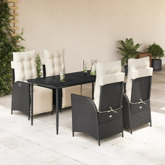 vidaXL 5 Piece Patio Dining Set with Cushions Black Poly Rattan