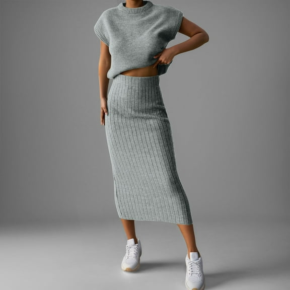 Women's 2 Piece Sweater Sets Outfits Knit Vest Pullover Bodycon Maxi Skirts Loungewear Long Dress Semi Formal Jacket Dress plus Size Woman Set Skirt Womens Work Skirts Womens Formal Pants Pencil Skirt