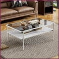 thumbnail image 4 of Contemporary Gray Tempered Glass Coffee Table with White Metal Legs, Easy-Clean & 220lbs Capacity, 4 of 20