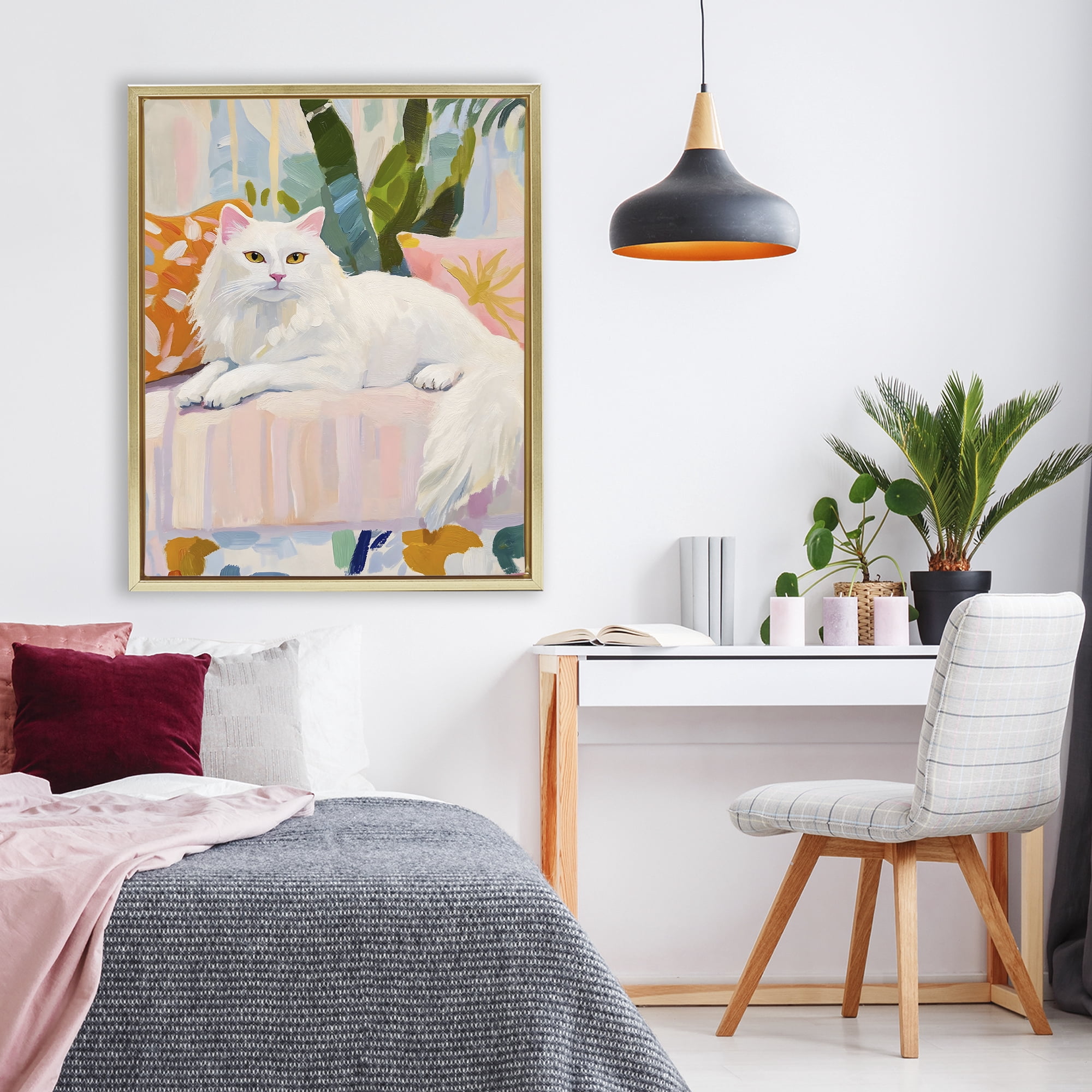 Stupell Industries Fancy Cat on Pastel Sofa Gold Framed Floater Canvas Wall Art, design by The Prints Vibe
