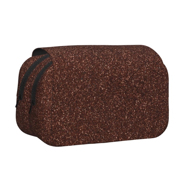 Disketp Dark Brown Glitter Estuche de Lápices de Doble Capa con Tapa Abatible y Cremallera, Organizador Escolar para Adolescentes y Adultos