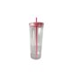 thumbnail image 1 of Greeniant Taza de paja transparente de doble capa de 770ml, botella de agua reutilizable con tapa, Picnic, Camping, senderismo, ciclismo, taza para beber Ropa Deportiva, Zapatos Rosado 710ml Greeniant OD027967-04, 1 of 6