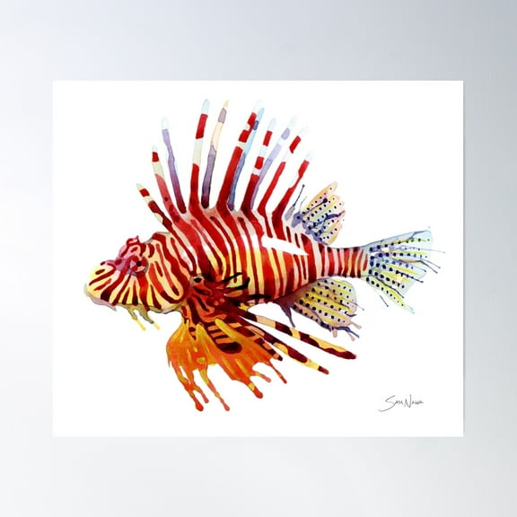 369 Prints Lionfish- No Framed, Vintage Wall Art, Trendy Retro Print, Room Decor, Wall Art UNFRAMED, 8x12