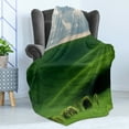 thumbnail image 4 of Landscape Soft Flannel Fleece Throw Blanket, Hills in the Rays of Evening Sun Agricultural Landscape Cloudy Sky Rainy Day Nature, Cozy Plush for Indoor and Outdoor Use, 50" x 60", Green, by Ambesonne, 4 of 5