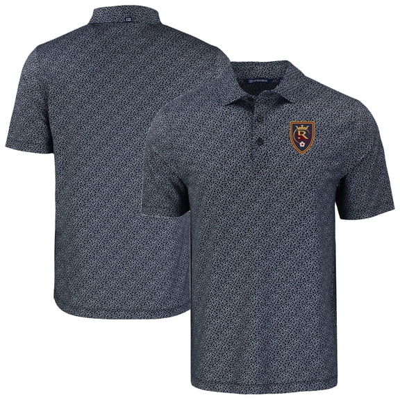 Men's-Cutter & Buck  Black Real Salt Lake Pike Eco Pebble Print Stretch Recycled Polo