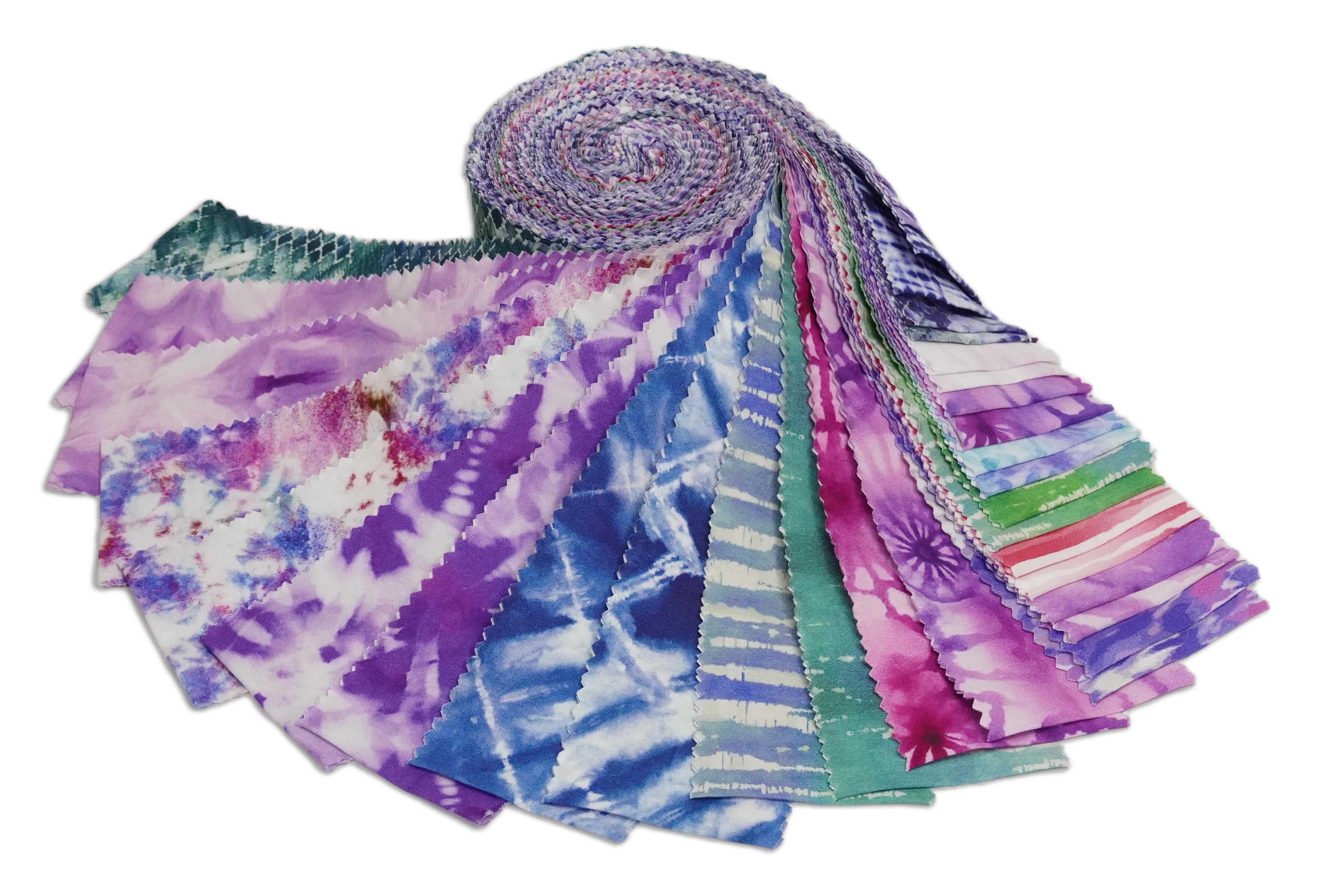 Soimoi 40Pcs Tie & Dye Print Precut Fabrics Strips Roll Up 2.5x42inches Cotton Jelly Rolls for Quilting