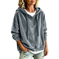 thumbnail image 3 of Women's Loose Fit Long Sleeve Hooded Velvet Knit Sweatshirt Top Soft Casual Pullover Streetwear Outfits | CSEONE,Gray L, 3 of 9
