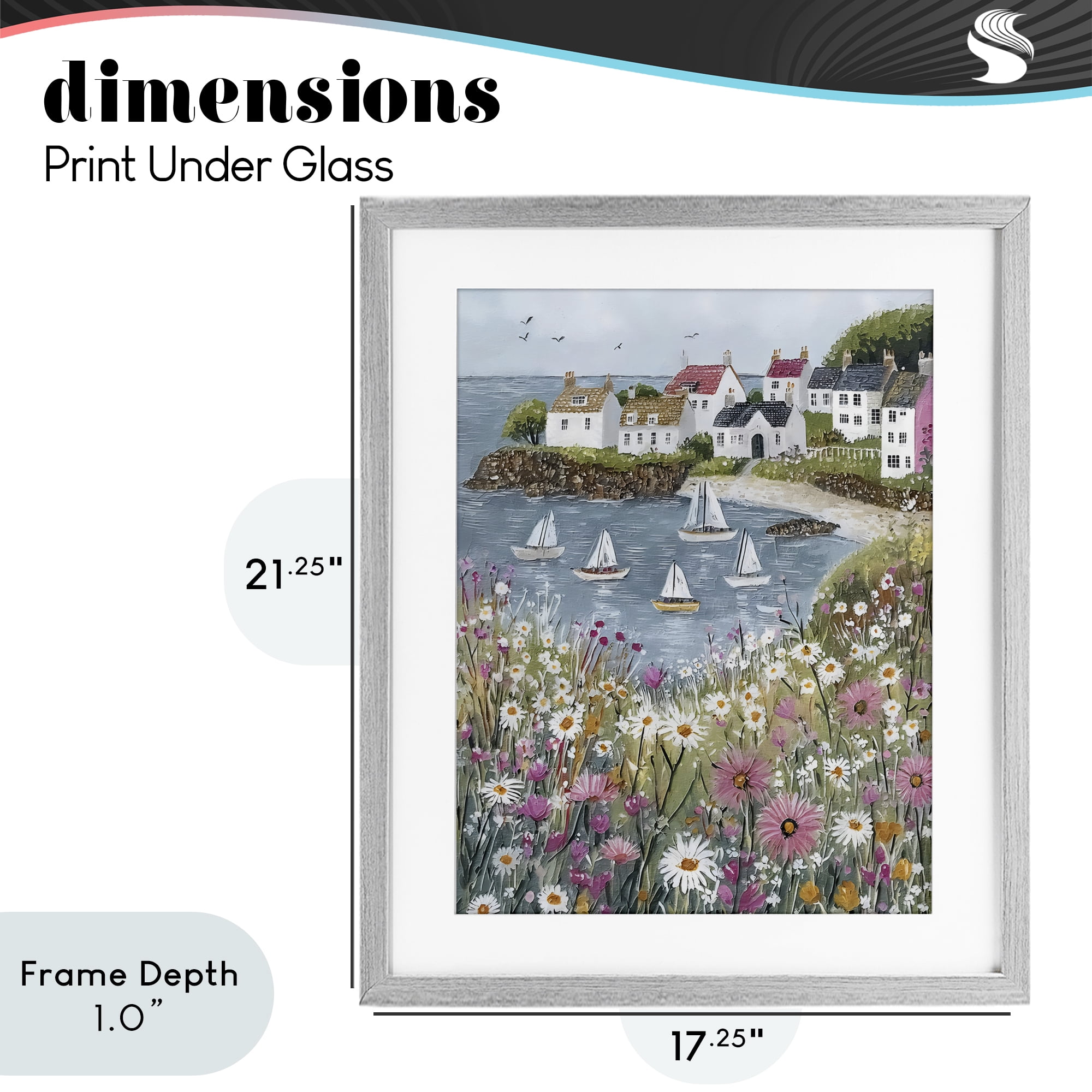 Stupell Industries Seaside Sailboats in Village Bay Gray Framed Print Under Glass, design by Riley B