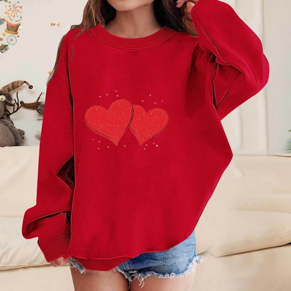 Posijego Valentine's Day Sweatshirt for Girls Boys Cute Crew Neck Long Sleeve Heart Graphic Pullover Sweatshirts