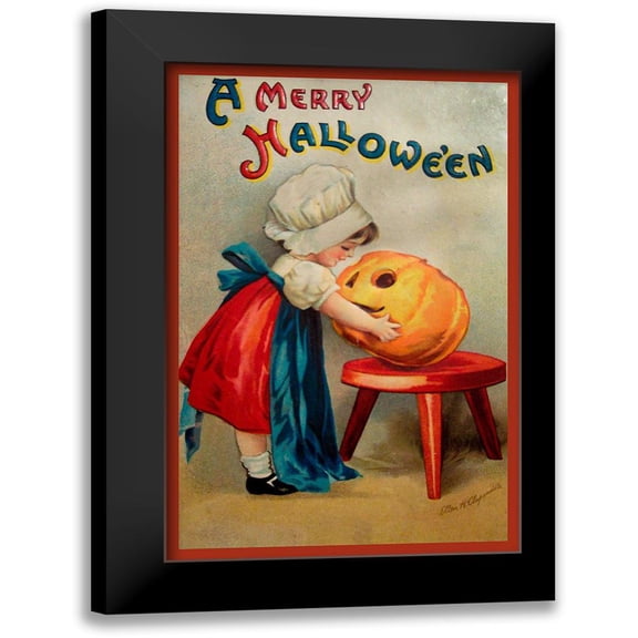 Vintage Apple Collection 11x14 Black Modern Framed Museum Art Print Titled - Halloween Stool Pumpkin.tif