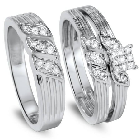 Pompeii 1/3ct Engagement Trio Ring Set 10K White Gold (I/J,I2-I3)