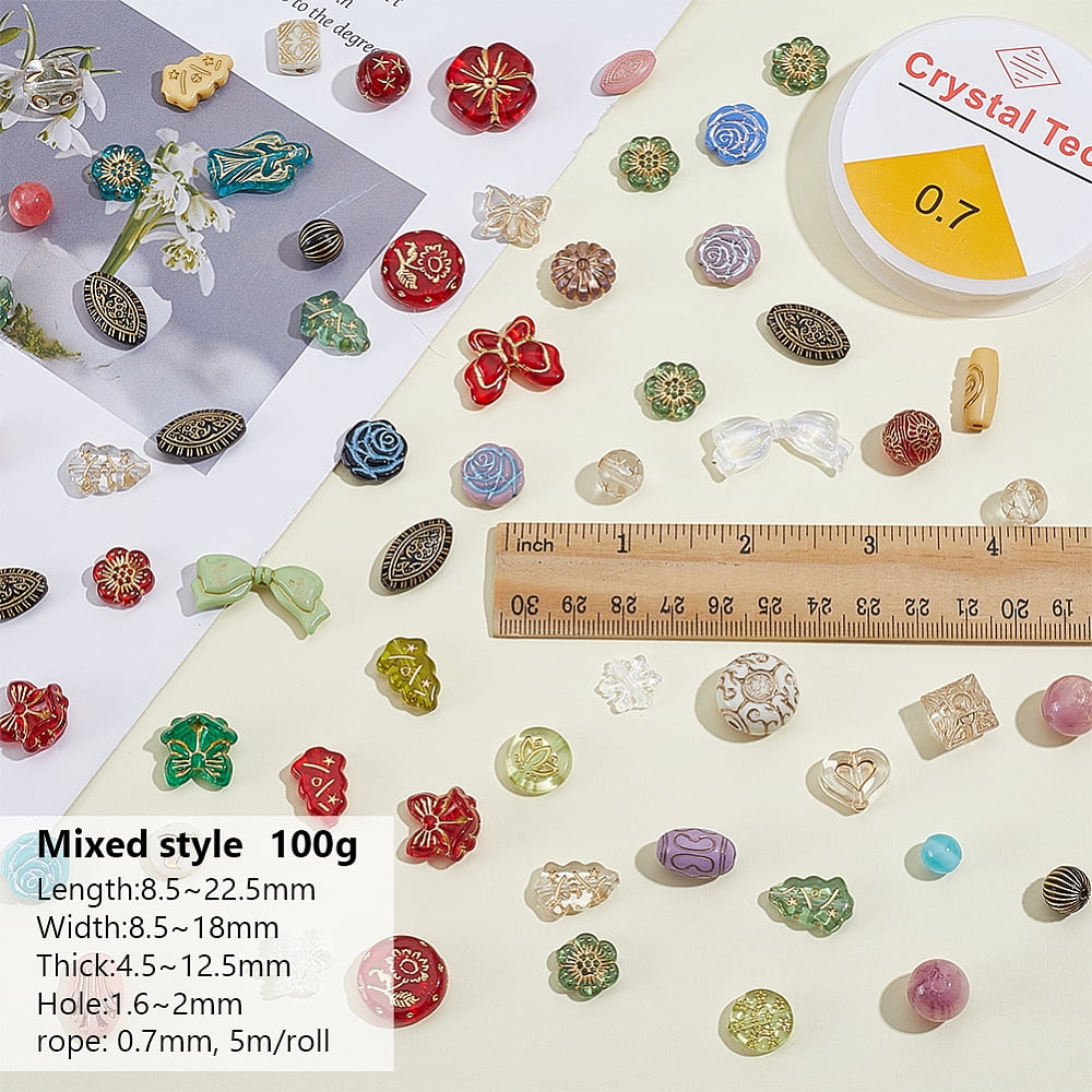 1Set DIY Bracelets Making Kits include Mixed Shape Plastic Beads Elastic Rope Mixed Color 8.5~22.5x8.5~18x4.5~12.5mm
