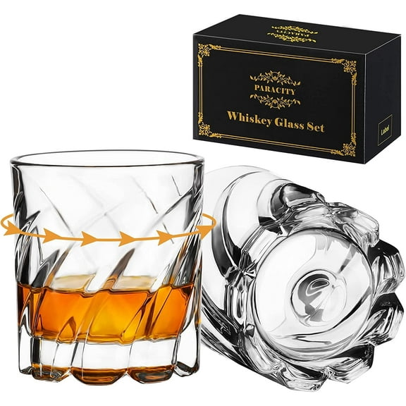 PARACITY Spinning Whiskey Glasses Set of 2,Rotatable Old Fashioned Glasses for men 5 oz