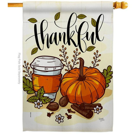 Breeze Decor 28 x 40 in. Thankful House Flag with Fall Thanksgiving Double-Sided Decorative Vertical Flags Decoration Banner Garden Yard Gift