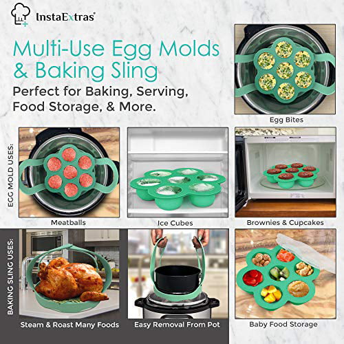 Reusable Storage Freezer Tray Container and Eggs poacher cups. Komfyko Silicone Egg Bite Mold Mini with Lid Ninja Foodi Pressure Cooker Accessories Compatible with Instant Pot 3 Quart