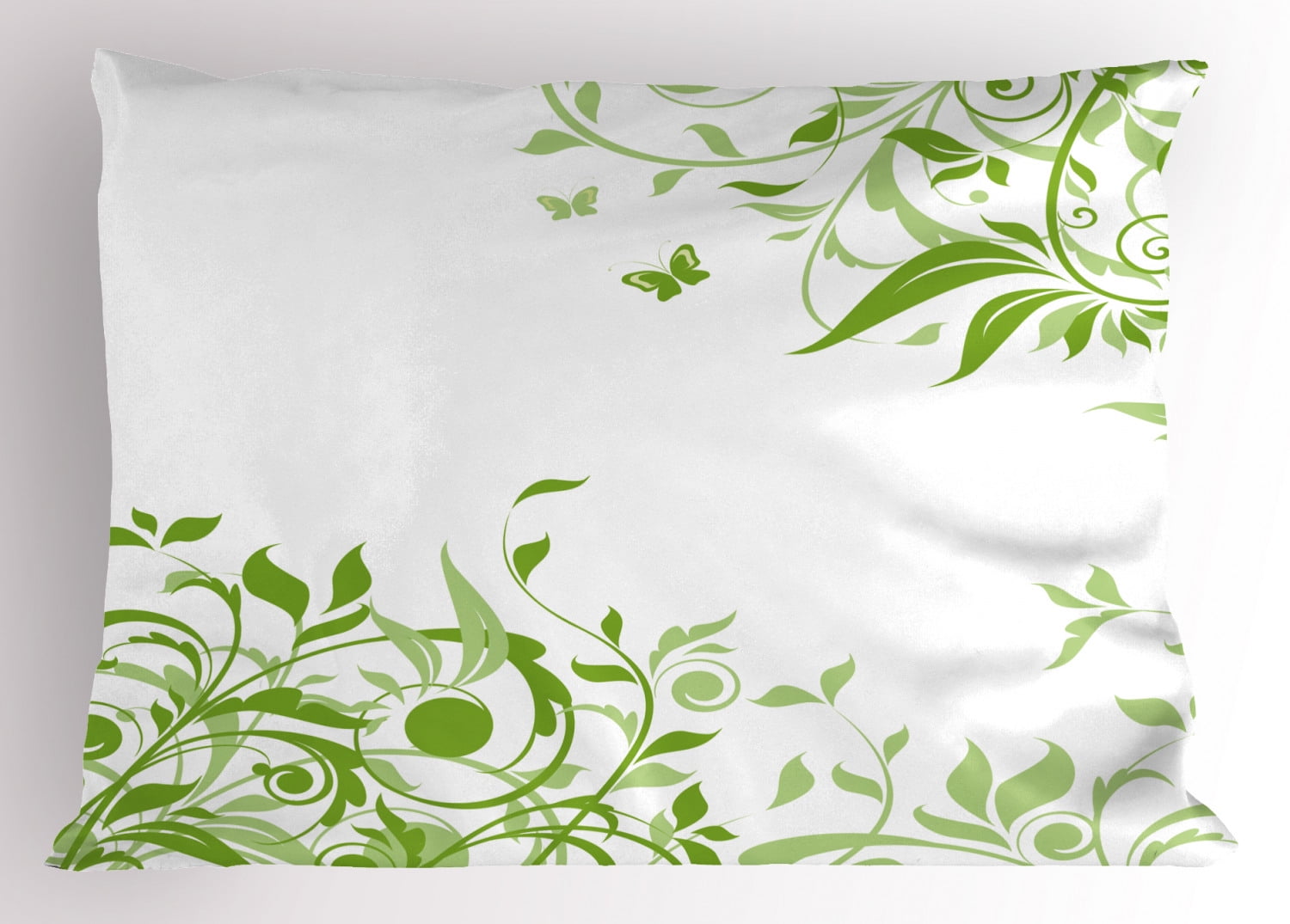 Green Pillow Sham Spring Time Theme with Victorian Artistic Design Branches Butterfly, Decorative Standard Size Printed Pillowcase, 26 X 20 Inches, Lime Green Pale Green White, by Ambesonne