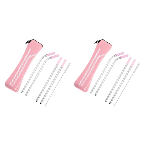 Matsuzay Stainless Steel Straws with Silicone Tips Hiking Friendly Straight Camping Bendable Sucking Metal Tube Environmentally Straw No. 4 2piezas
