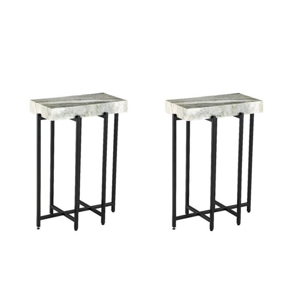 Pemberly Row Set of 2 White Genuine Marble Top 24-" Tall Accent End Tables