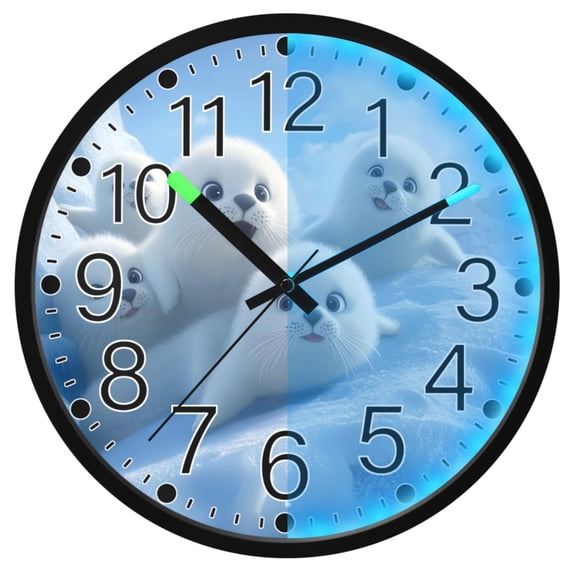 Ryvnso Cute Seal 12 Inch Night Light Wall Clock Silent Battery Operated Luminous Clocks
