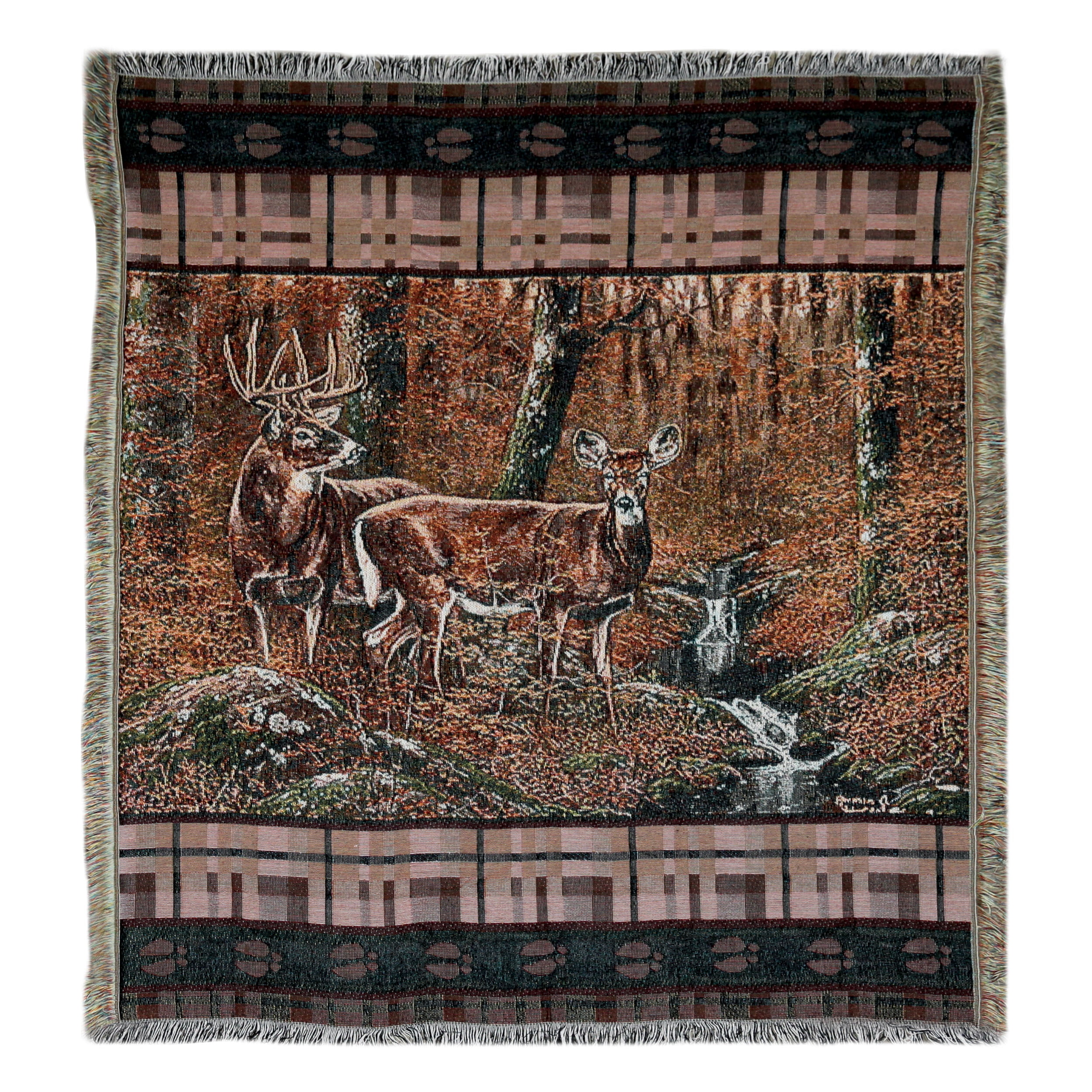 New DEER BUCK Reindeer in Woods Gorgeous Tapestry Afghan Throw Blanket 