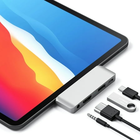 Satechi - Type-C Mobile Hub with USB-C PD Charging, 4K HDMI, USB 3.0 & Headphone Jack - 2020/2018 iPad Pro, Microsoft Surface Go - Space Gray