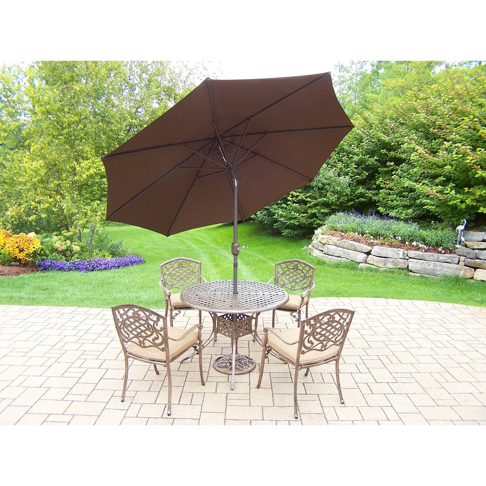 Oakland Living Elite Mississippi Aluminum 7 Piece Round Patio Dining Set Walmart Com Walmart Com