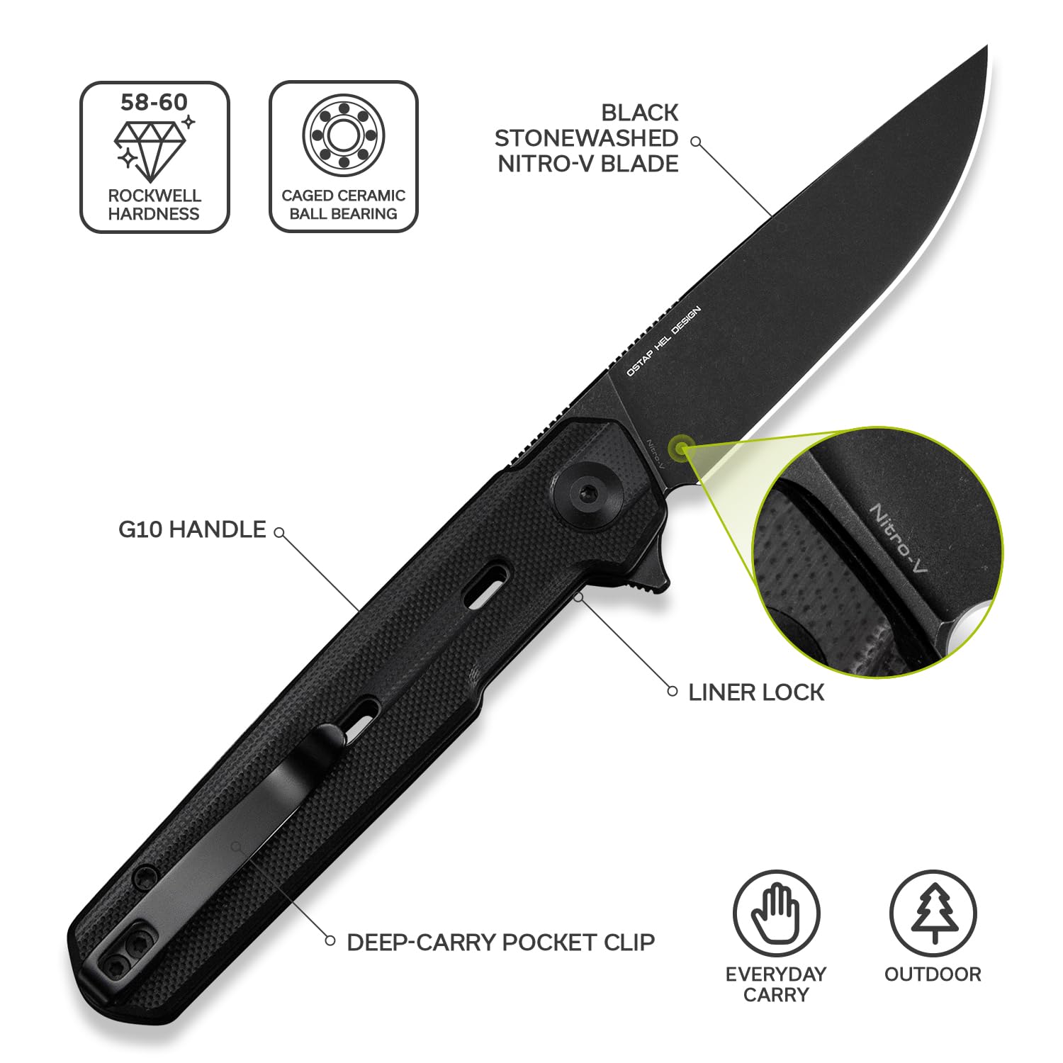CIVIVI Navo Pocket Folding Knife with 3.25" Nitro-V Blade C25015A-1