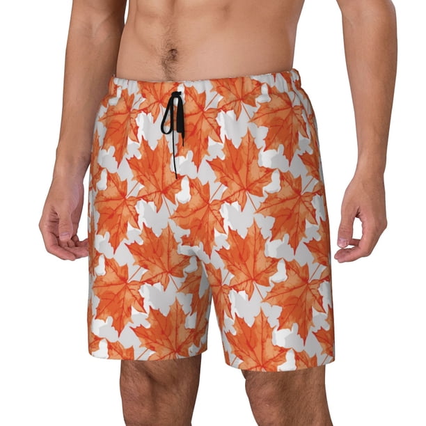 Fotbe Maple Leaves A Traje de Baño para Hombre – Shorts de Natación de Secado Rápido con Forro y Bolsillos-Large