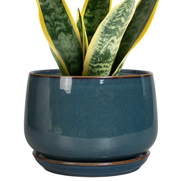 Maceta de cerámica G EPGardening, moderna, redonda, 18 cm, con drenaje, azul