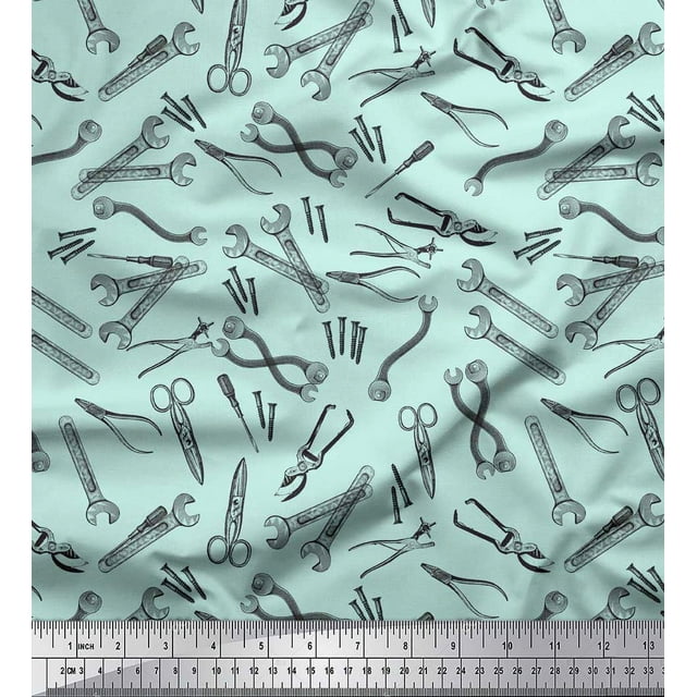 Soimoi Green Cotton Duck Fabric Tools Hardware Decor Fabric Printed Yard 56 Inch Wide