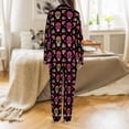 thumbnail image 3 of Lotusprinthandmade Sugar Skull All-over Print Satin Pajamas Set (L), sugar skull pajama set, halloween sleepwear for women, 3 of 7