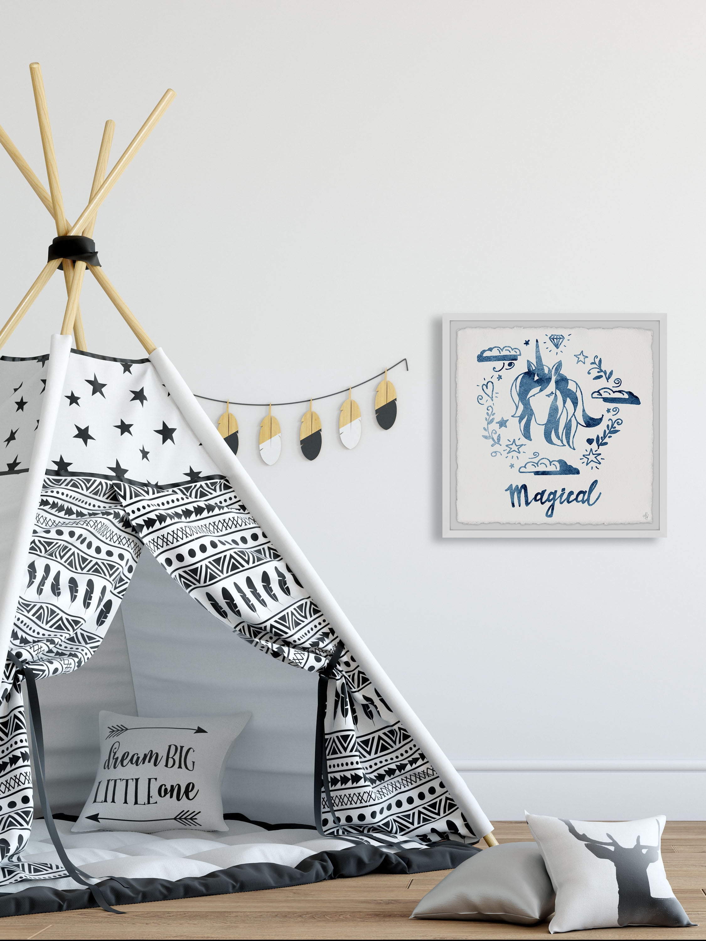 Marmont Hill Magical Blue Unicorn Framed Wall Art, 18.00" x 1.50"
