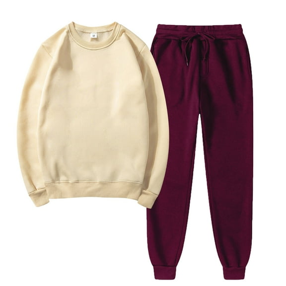 Jacenvly Oversized Sweatshirts for Women Loose Fit Solid Soft Comfortable Tracksuit Set Crewneck Hoodies Elastic Waisted Long Pants Leisure Trendy Two-Piece Set Beige