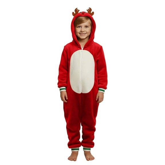 Fiaer Christmas Onesie Pajamas for Family Faux Suede Reindeer Zip Up Jumpsuit Sleepwear Long Sleeve Cute Hooded Loungewear Kids 9T