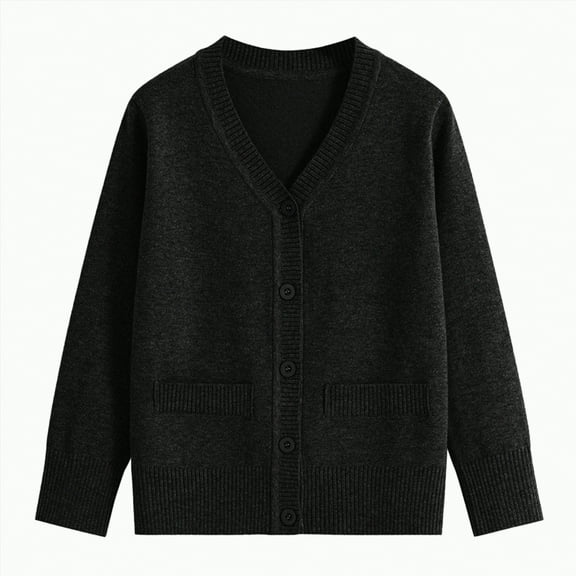 HCNTES Girls Cardigan Sweater Boys Long Sleeve School Uniforms Toddler Kids Knit Embroidery Button Jacket Outwear Tops(4-5 Years,Black#&1)