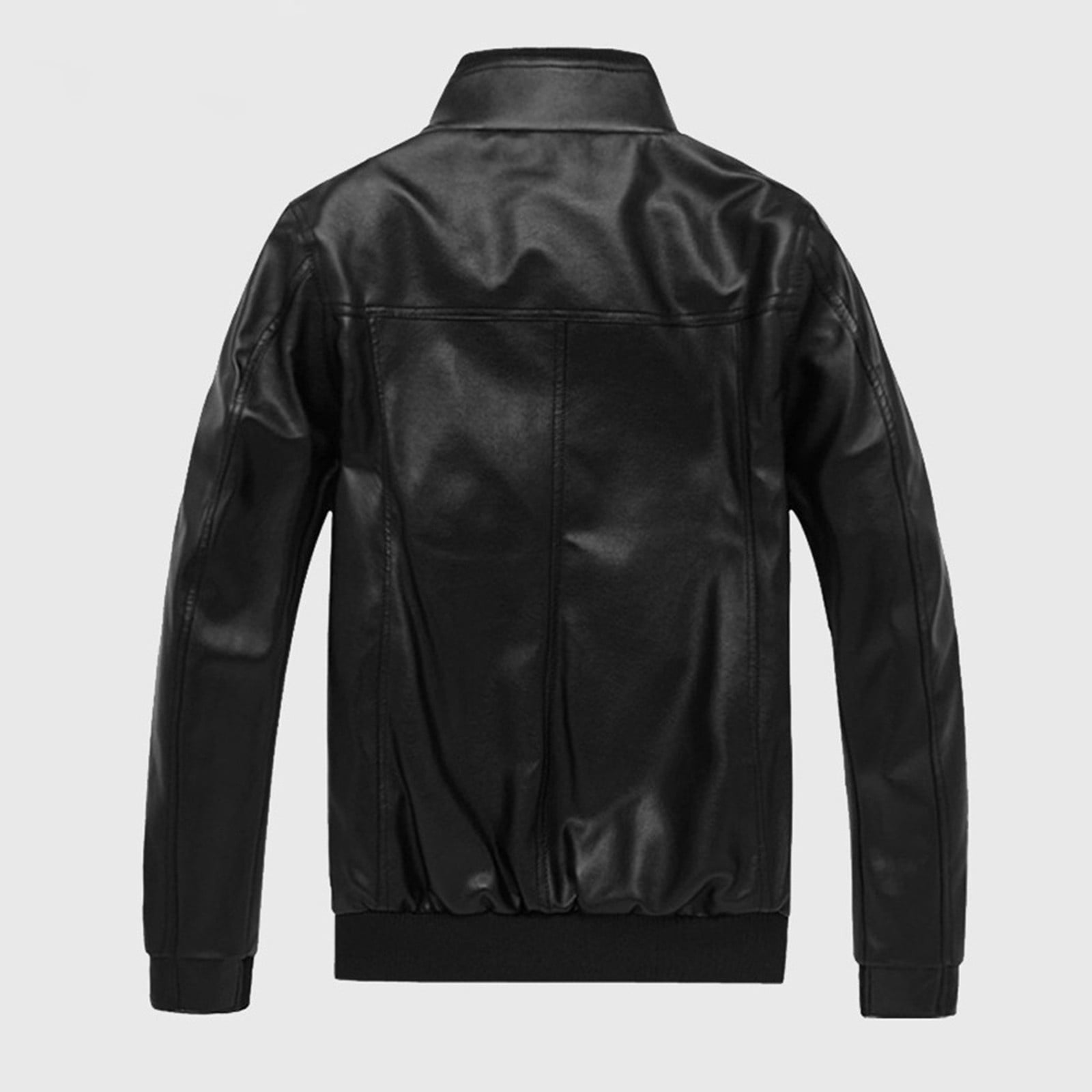 Bazeneo Mens Leather Jacket Faux Leather Bomber Jackets Long Sleeve Slim Fit Motorcycle Jackets Stand Collar Zipper Pilot Jacket Vintage Plain Colour Outwear with Pockets Spring Tops
