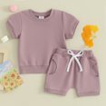 thumbnail image 2 of Bagilaanoe 2pcs Toddler Baby Girl Shorts Set Short Sleeve T Shirt Tops + Shorts 6M 12M 18M 24M 3T Kids Casual Summer Clothes, 2 of 8