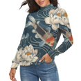 thumbnail image 2 of Koi Fish Vintage Flower Women's Turtleneck Sweater Long Sleeve Ribbed Fitted Turtle Neck Casual Fall Winter Collection Top L, 2 of 4