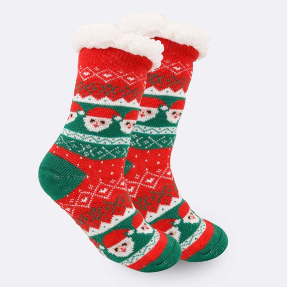 Fuzzy Warm Slipper Socks for Women Christmas Plush Thick Floor Sleeping Socks-1